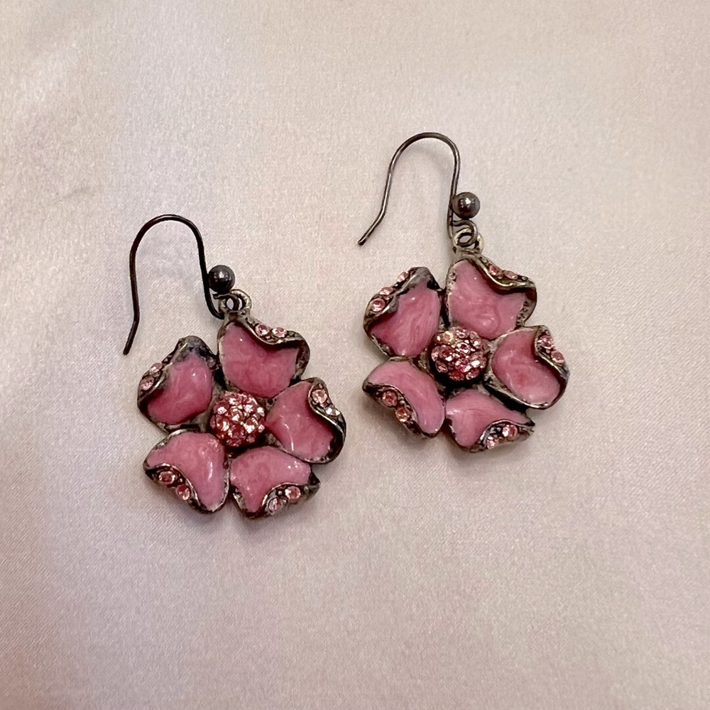 Pink Floral Dangle Earrings